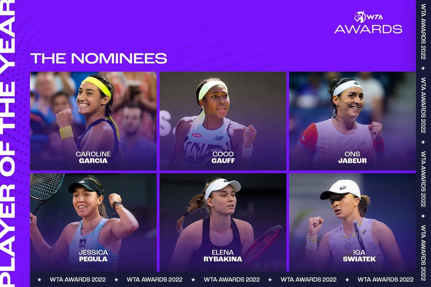 WTA公布2022赛季年度球员大奖入围名单，郑钦文入围最佳新人奖